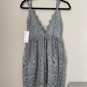 Tobi Gray blue lace floral spring midi dress